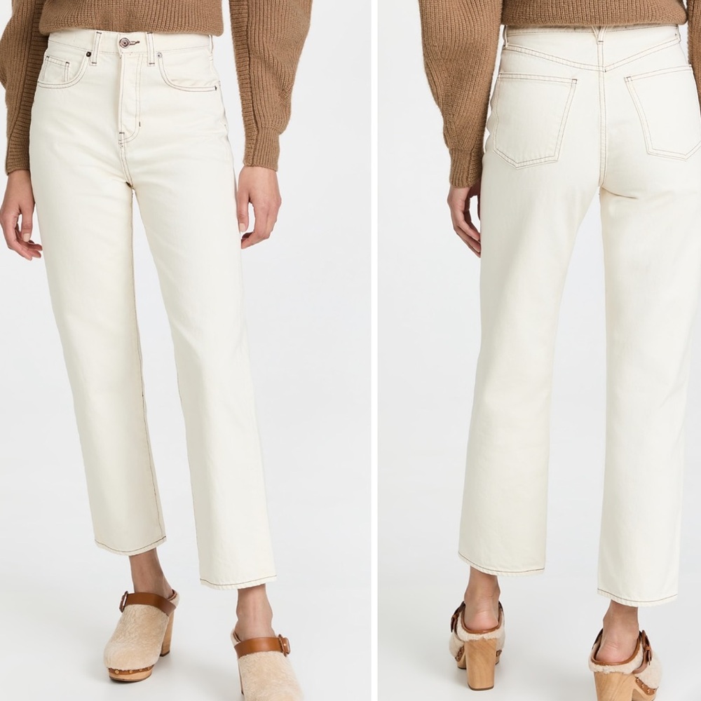 Veronica Beard High-Rise Straight-Leg Jeans in Ivory